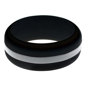 Mens Corrections Officer Black Silicone Ring with Thin Silver Line Changeable Color Band