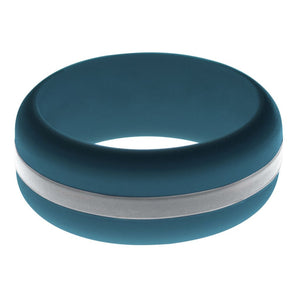 Mens Steel Blue Silicone Ring with Silver Changeable Color Band