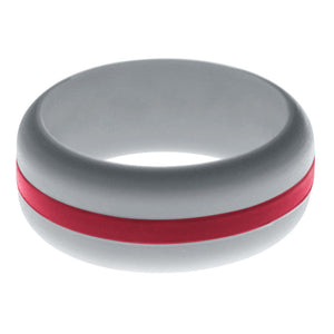 Mens Silver Silicone Ring with Cardinal Red Changeable Color Band