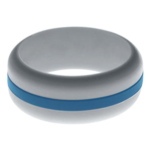 Mens Silver Silicone Ring with Steel Blue Changeable Color Band