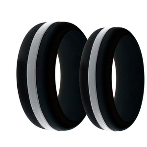 Mens and Womens Corrections Officer Black Silicone Ring with Thin Silver Line Changeable Color Band