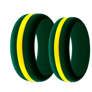 Mens and Womens Wildland Firefighter Silicone Ring Dark Green with Thin Yellow Line Changeable Color Band