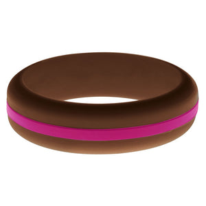 Womens Brown Silicone Ring with Dark Pink Changeable Color Band