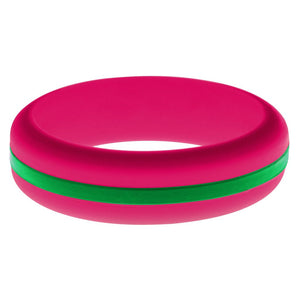 Womens Dark Pink Silicone Ring with Green Changeable Color Band