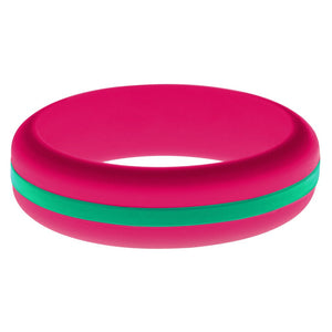 Womens Dark Pink Silicone Ring with Teal Changeable Color Band