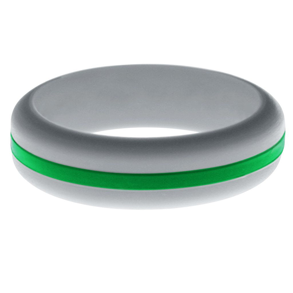 Womens Silver Silicone Ring with Green Changeable Color Band