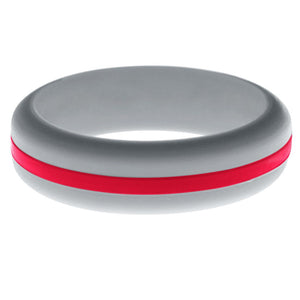 Womens Silver Silicone Ring with Red Changeable Color Band