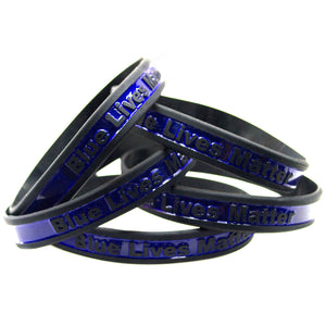 5 Pack Blue Lives Matter Black Wristband With Thin Blue Line In The Middle