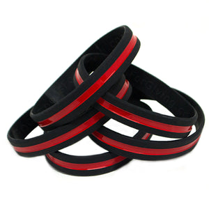 5 Pack Firefighter Black Wristband With Thin Red Line in the meddle