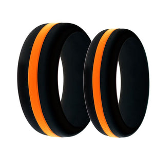 Search and Rescue EMS Mens and Womens Silicone Ring Black With Thin Orange Line Changeable Color Band