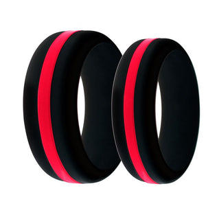 Mens and Womens Firefighter Silicone Ring Black With Thin Red Line Changeable Color Band
