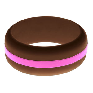Mens Brown Silicone Ring with Hot Pink Changeable Color Band