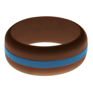 Mens Brown Silicone Ring with Steel Blue Changeable Color Band