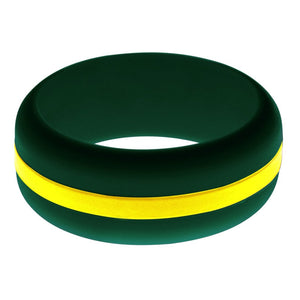Mens Wildland Firefighter Silicone Ring Dark Green with Thin Yellow Line Changeable Color Band
