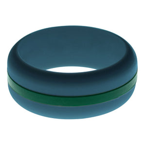 Mens Steel Blue Silicone Ring with Dark Green Changeable Color Band