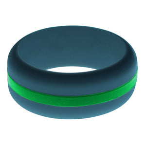 Mens Steel Blue Silicone Ring with Green Changeable Color Band