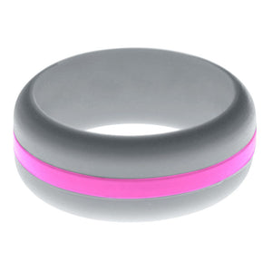 Mens Silver Silicone Ring with Hot Pink Changeable Color Band
