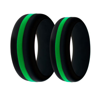Mens and Womens Park Ranger and Border Patrol Black Silicone Ring with Thin Green Line Changeable Color Band