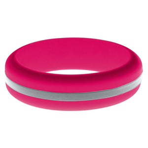 Womens Dark Pink Silicone Ring with Silver Changeable Color Band