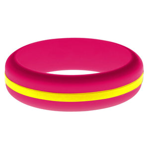 Womens Dark Pink Silicone Ring with Yellow Changeable Color Band