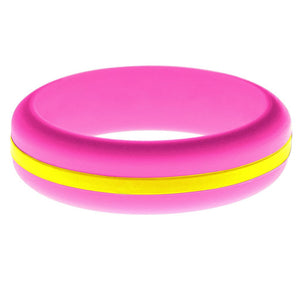 Womens Hot Pink Silicone Ring with Yellow Changeable Color Band