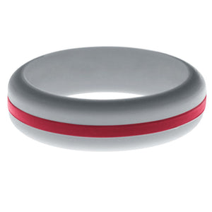 Womens Silver Silicone Ring with Cardinal Red Changeable Color Band