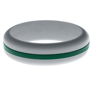 Womens Silver Silicone Ring with Dark Green Changeable Color Band