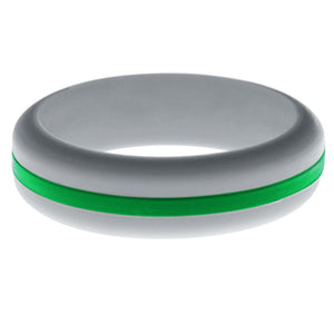 Womens Silver Silicone Ring with Green Changeable Color Band