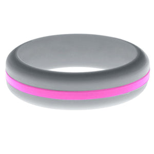 Womens Silver Silicone Ring with Hot Pink Changeable Color Band